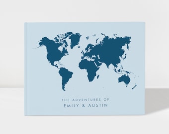 Personalized World Map Adventure Book, Travel Scrapbook Hardcover, Couples Memory Album, Anniversary Gift