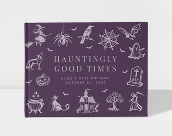 Halloween Birthday Party Guest Book, Purple Spooky Witch Theme Album