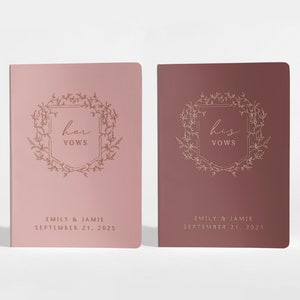 Personalized Vow Books Set of 2 | Her Vows His Vows Booklets | Dusty Pink and Rose Gold Foil | Color Choices Available | Design: A062