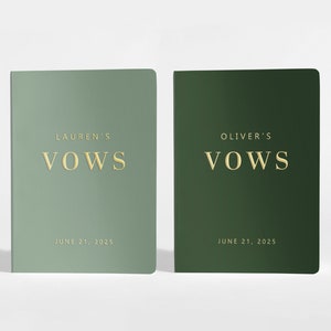 Wedding Vow Books Set of 2 | His and Her Vow Books | Green Modern Vow Books | Sage and Emerald | Color Choices Available | Design: A059