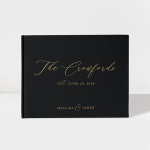 Personalized Wedding Guest Book in Black and Gold Foil, Custom Luxury Hardcover Photobooth Album