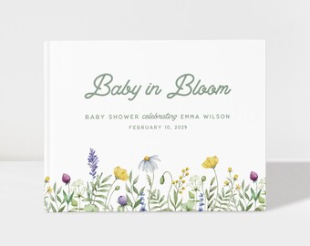 Baby in Bloom Baby Shower Guest Book Personalized, Wildflower Garden Party Scrapbook Album