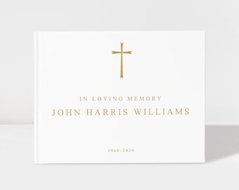 Personalized Christian Funeral Guest Book, Church Memorial Service Guestbook Custom, Celebration of Life Cross