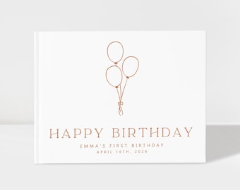 Custom Birthday Guest Book, Personalized Kids Celebration Keepsake, White & Rose Gold Memory Book