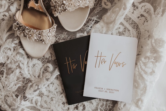 Vow Books Set of 2 | Her Vows His Vows | Black and White Vow Booklets | Color Choices Available | Design: A015