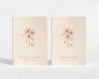 Personalized Sunflower Vow Books, Marriage Promise Booklets, His Hers Ceremony Journals, Minimal Floral Keepsake Gift, A084