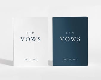 Wedding Vow Books Set of 2 | Her Vows His Vows | Wedding Vow Book | White and Navy Blue | Color Choices Available | Design: A069