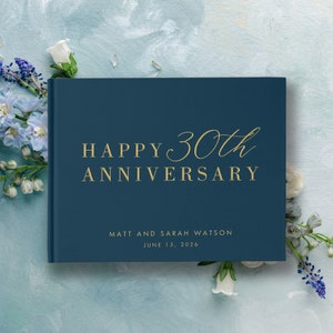 Wedding Anniversary Guest Book | Anniversary Celebration | Navy + Gold Foil | 50 Sheets of Paper | Color Choices Available | Design: AN002