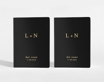 Personalized Vow Books Set of 2 | Her Vows His Vows | Monogram | Black and Gold Foil | Color Choices Available | Design: A032