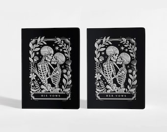 Till Death Do Us Part Vow Books – Gothic Skeleton Wedding Vows Set, His & Her Notebooks, Halloween Marriage Ceremony Keepsake, Design: A085