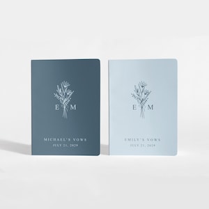 Elegant Wedding Vow Books Set | Personalized His & Her Keepsakes | Romantic Ceremony | Pastel Blue | Color Choices Available | Design: A068