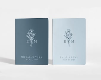 Elegant Wedding Vow Books Set | Personalized His & Her Keepsakes | Romantic Ceremony | Pastel Blue | Color Choices Available | Design: A068