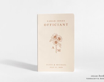 Personalized Officiant Notebook | Sunflower Bouquet Monogram | Ceremony Script Speech | Color Choices Available