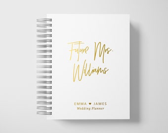 Wedding Planner Book Personalized | Engagement Gifts | White and Gold | Color Choices Available | 6 x 9 inches | Design: P036