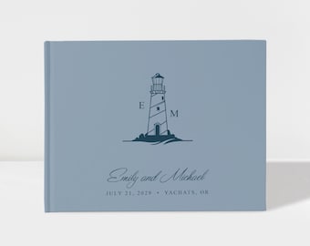 Personalized Lighthouse Guest Book, Nautical Wedding Keepsake, Coastal Beach Ceremony Sign In Book