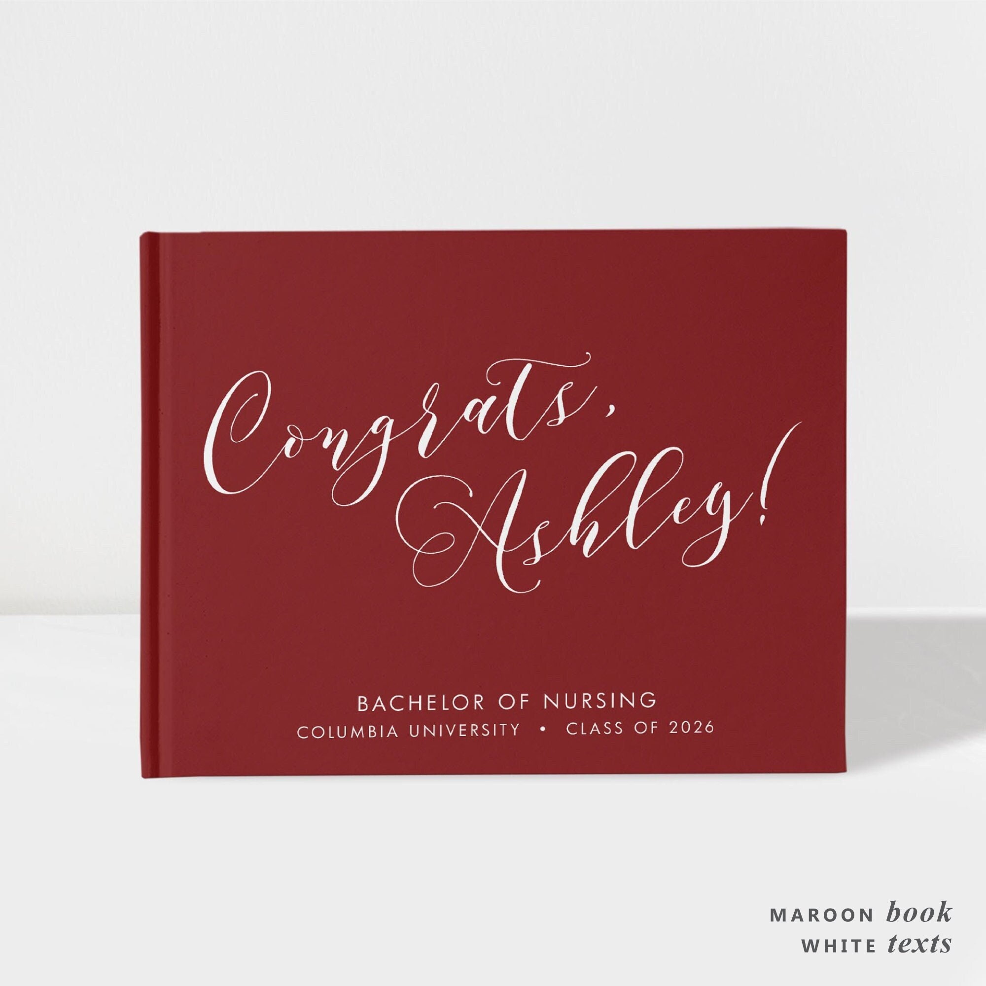 Maroon Graduation Party Guest Book Personalised | College Graduation Party | 50 Sheets of Paper | Color Choices Available | SKU: BG003
