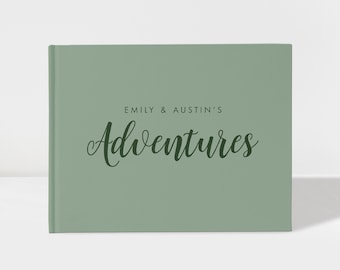 Personalized Adventure Scrapbook Hardcover Book, Sage Green Modern Travel Memory Journal