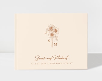Personalized Sunflower Wedding Guest Book, Boho Reception Sign In Photobooth Album, Color Choices Available | A084