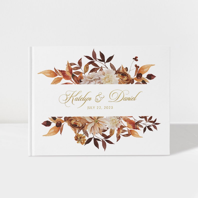 Wedding Guest Book Fall Terracotta and Gold 50 Sheets of Paper Colour Choices Available SKU: A036 image 1