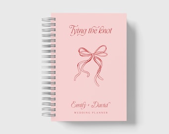 Personalized Bow Wedding Planner, Tying Knot Bridal Organizer, Romantic Pink Engagement Journal, Feminine Keepsake | 6 x 9 inches | WP048