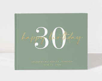 Personalized 30th Birthday Guest Book, Custom Photobooth Album, Sage and Gold Foil, BB006