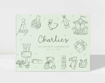 Personalized First Birthday Party Guest Book for Baby, Toddles, Kids, Color Options, BB031