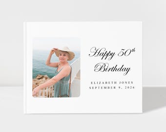 Elegant Birthday Guest Book Personalized, 50th Birthday Party Decor, Photo Book Gift