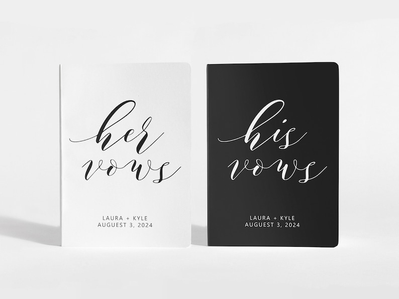 Vow Books Set of 2 Her Vows His Vows Black and White Color Choices Available Design: A010 image 1