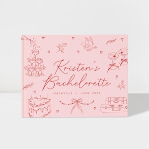 Bachelorette Trip Scrapbook, Bachelorette Party Guest Book, Bow Pink and Red Bridal Shower