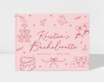 Księga pamiątkowa z wieczoru panieńskiego, Księga gości wieczoru panieńskiego, Różowo-czerwona kokardka na wieczór panieński