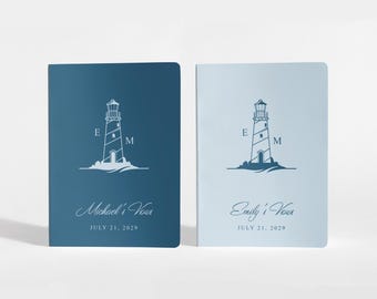 Libros de votos personalizados con temática de faro, diarios de ceremonia de boda náuticos, recuerdo costero para él y para ella, A089