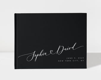 Black Modern Wedding Guest Book Personalized | Black and White | 50 Sheets of Paper | Color Choices Available | Design: A079