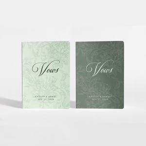 Personalized Wedding Vow Books, Floral Toile Design, Sage Green His Hers Keepsake Ceremony Journals | Color Choices Available | A090