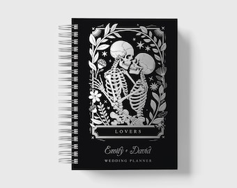 Personalized Lovers Tarot Wedding Planner, Gothic Skeleton Bridal Organizer, Dark Romance Engagement Journal | 6 x 9 inches | Design: A085