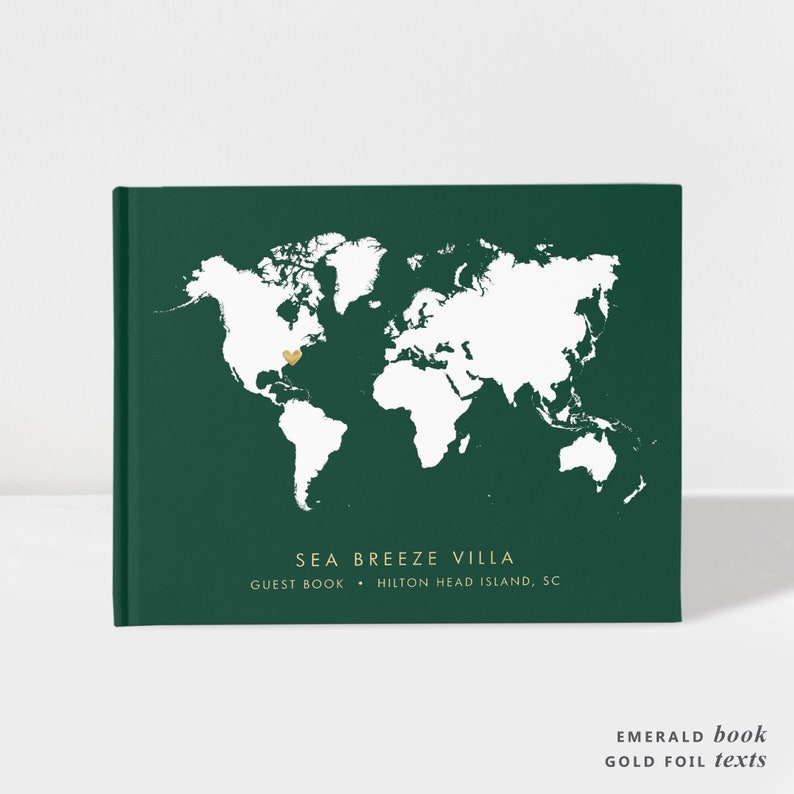 Airbnb Guest Book Holiday Home Guest Sign In Book Emerald and Gold Foil 50 Sheets of Paper Color Choices Available Design: BNB012 image 1
