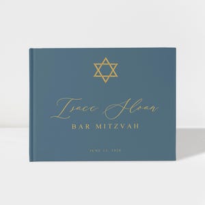 Custom Star of David Bar Mitzvah Guest Book, Personalized Blue and Gold Jewish Keepsake Album