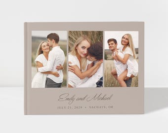 Custom Wedding Guest Book with Photos, Personalized Marriage Keepsake Hardcover Album, Boho Neutral Decor
