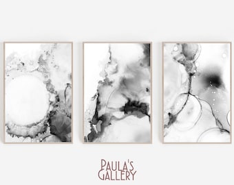 Set Of 3 Abstract Ink Painting, Set Of Three Alcohol Ink Wall Art Prints, Printable Digital downloads, Modern Art posters, Living room Decor