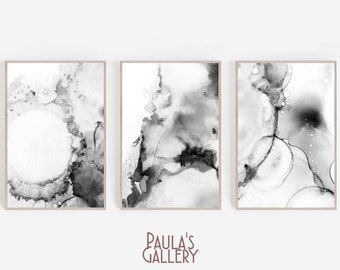Set Of 3 Abstract Ink Painting, Set Of Three Alcohol Ink Wall Art Prints, Printable Digital downloads, Modern Art posters, Living room Decor
