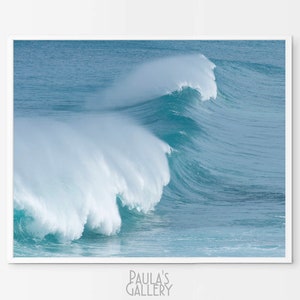 Blue Waves Print, Ocean Printable Wall Art, Crashing Waves Poster, Large Coastal Surf Wall Decor, Digital Photography, Home Decor Gift