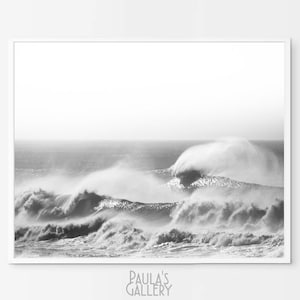 Ocean Print, Waves Wall Art, Surf Photography Print, Black White Printable Art, Beach Photo, Coastal Poster