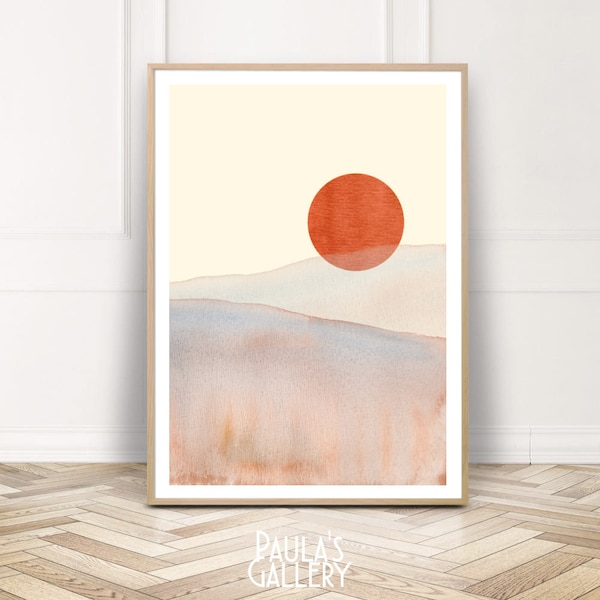 Abstrakte Terrakotta Aquarell Druck, abstrakte Landschaft Aquarell Wandkunst, druckbare Malerei, warme Töne Malerei, Sonnenuntergang Kunst Poster