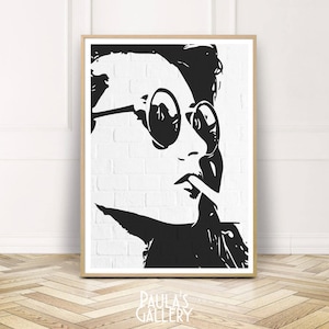 Girl Power Wall Art,Smoking Woman Fashion Printable Poster,Black White Portrait Home Decor,Digital Prints,Instant Download,Gift for Her