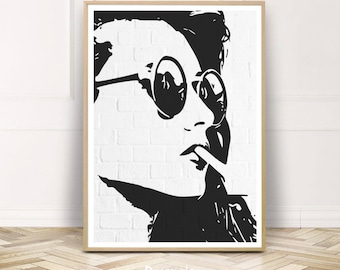 Girl Power Wall Art,Smoking Woman Fashion Printable Poster,Black White Portrait Home Decor,Digital Prints,Instant Download,Gift for Her
