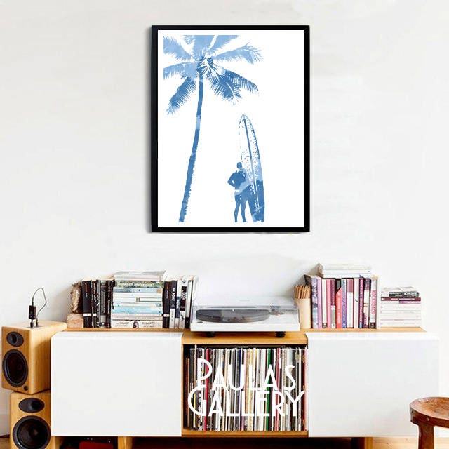 Surf Art Print Vintage Surf Wall Art Palm Tree Poster Etsy