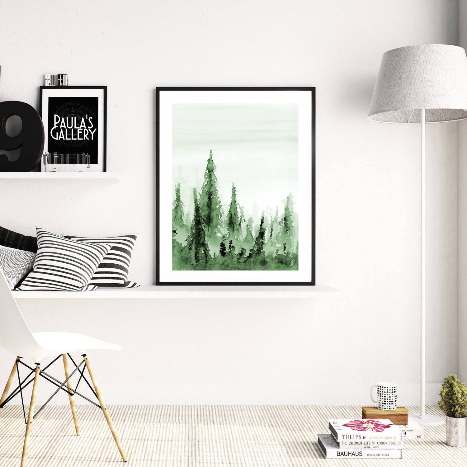 Green Watercolor Print Green Watercolor Wall Art Forest Etsy