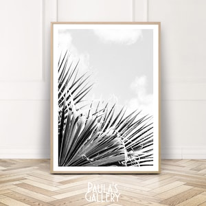 Black White Palm Print, Palm Leaf Print, BW Palm Wall Art, Tropical Poster, Digital Prints, Modern Home Decor, Housewarming Gift
