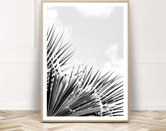 Black White Palm Print, Palm Leaf Print, BW Palm Wall Art, Tropical Poster, Digital Prints, Modern Home Decor, Housewarming Gift