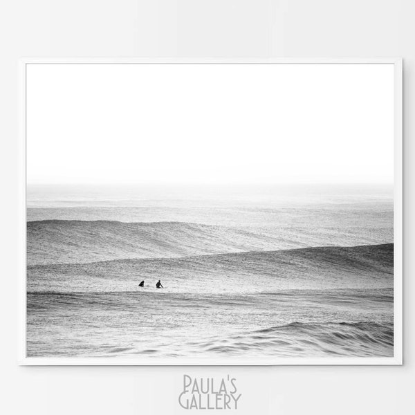 Surf Art Photography, Surf Print, Black White Waves Poster, Printable Ocean Wall Art, Big Waves, Coastal Home Decor