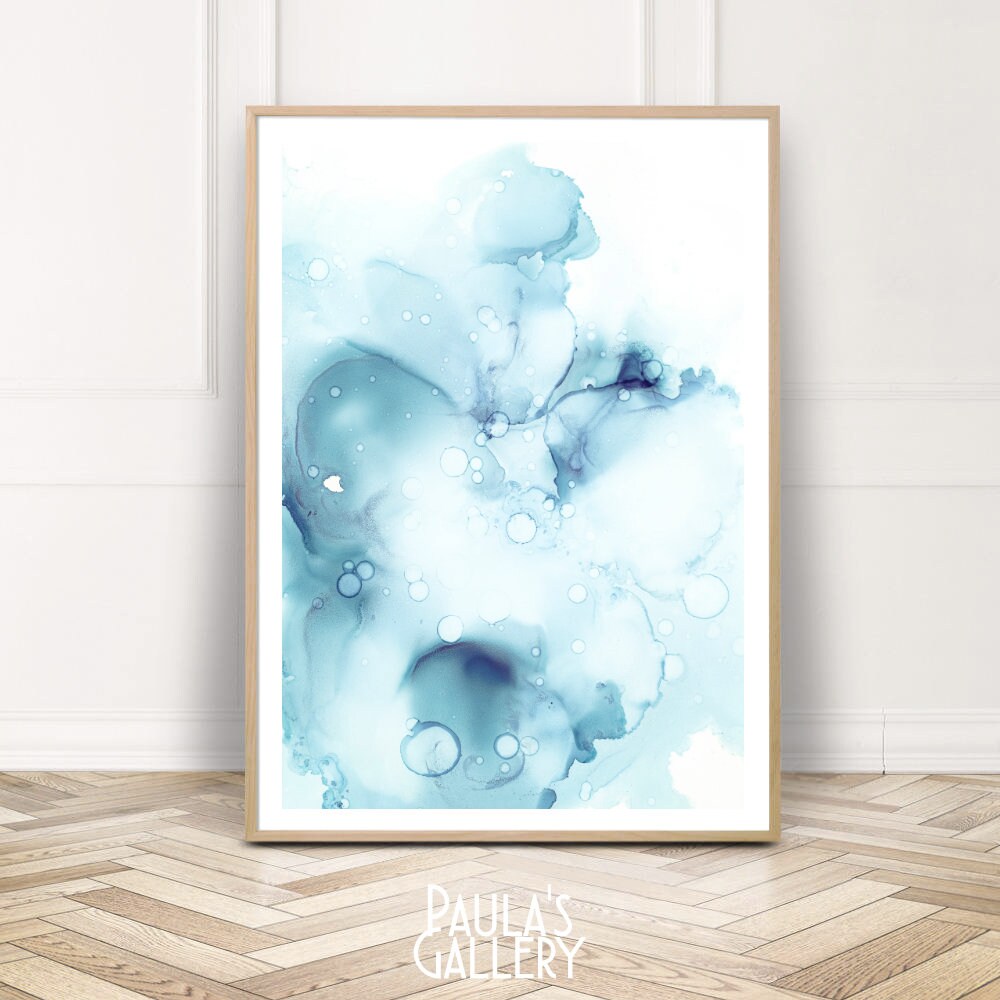beach house decor blue leave painting abstract watercolor printable commercial use wall art printable 8x10 and 18x24 instant download